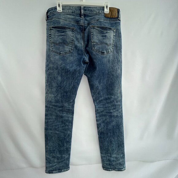 American Eagle Slim Jeans — Y2K Distressed Washed Blue Denim Men's W33 L32 - Picture 8 of 13